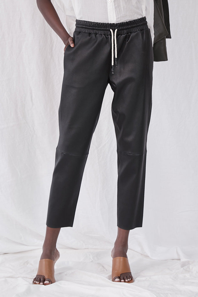 Downtown Track Pant Black Stretch Leather