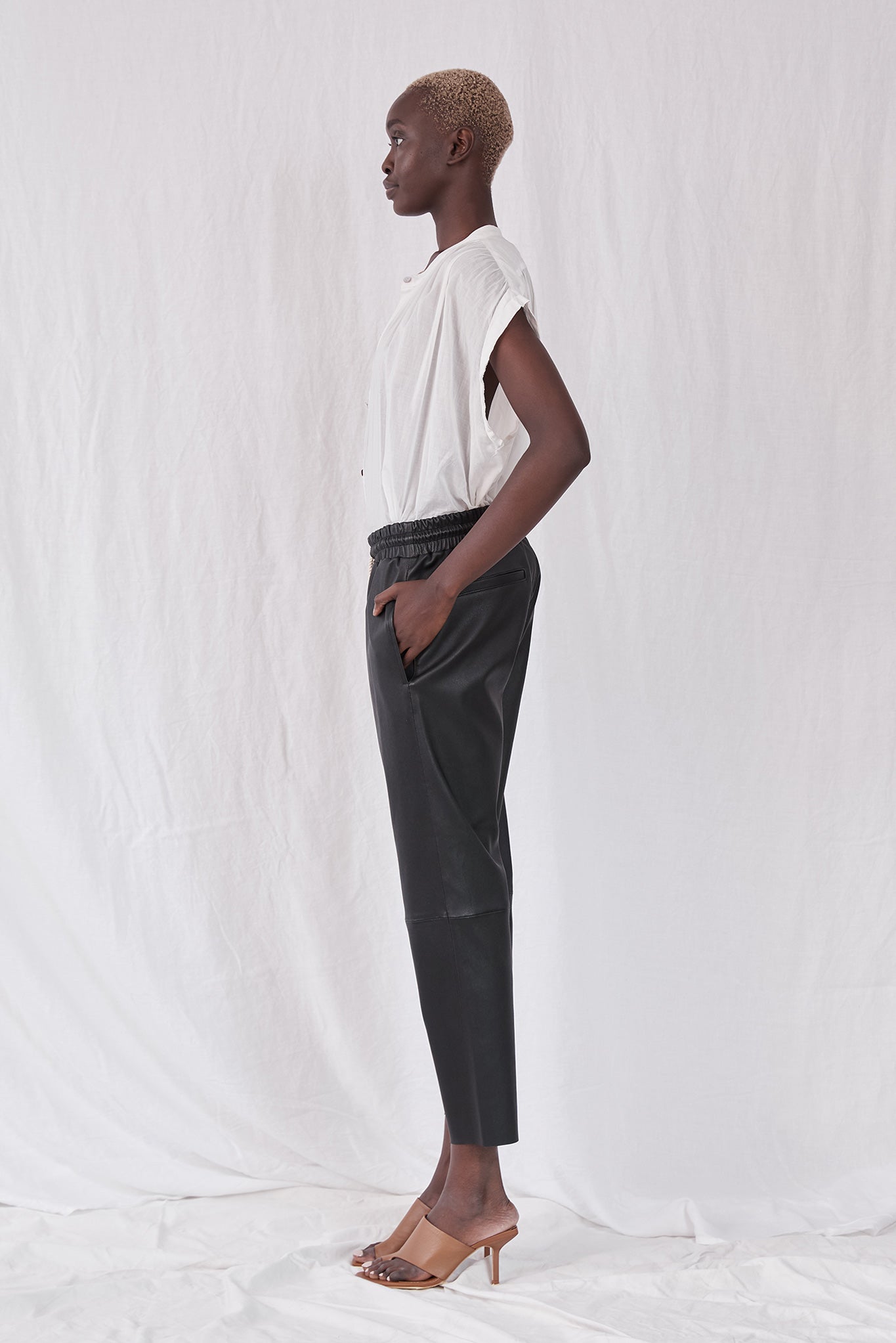 Downtown Track Pant Black Stretch Leather