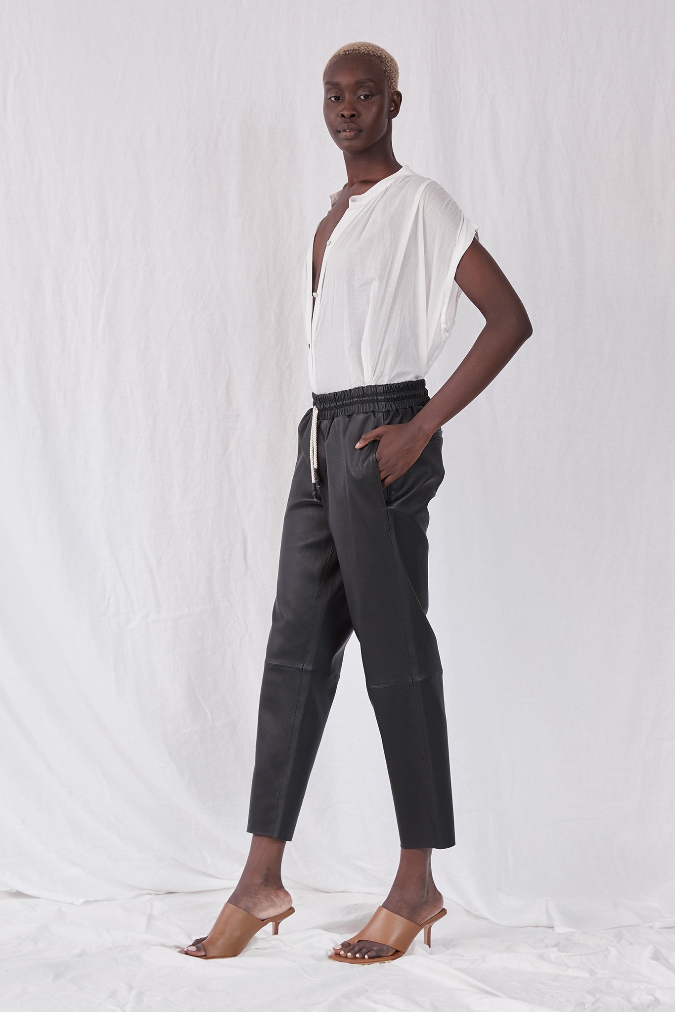 Downtown Track Pant Black Stretch Leather