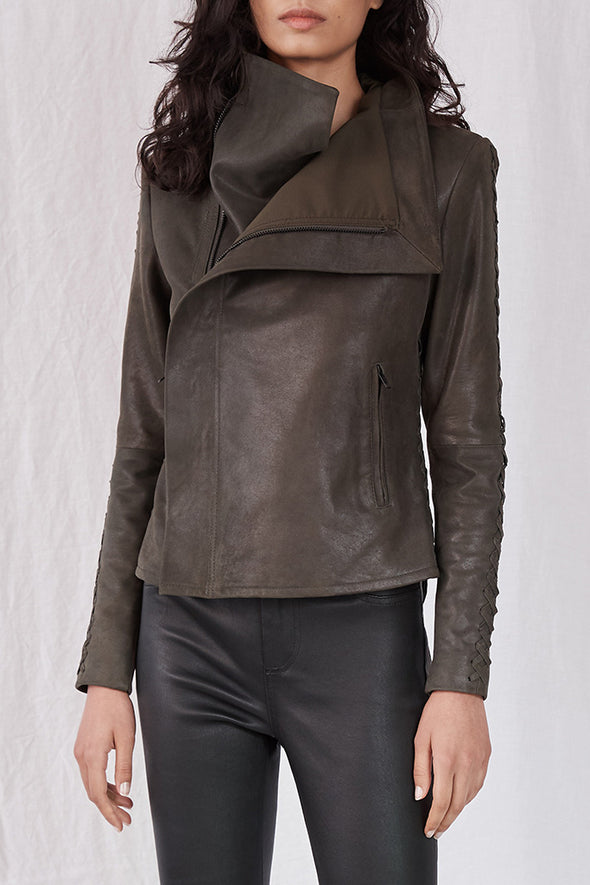 The Paddington Drape Jacket Dark Fern Leather