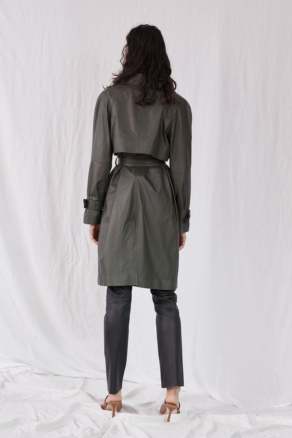 Soho Slouch Leather Trench Bottlebush Green Leather