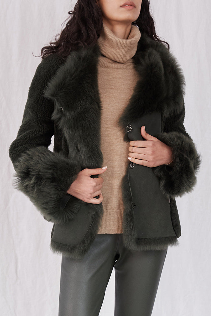 Spring Street Shearling Coat Moss Green Shearling