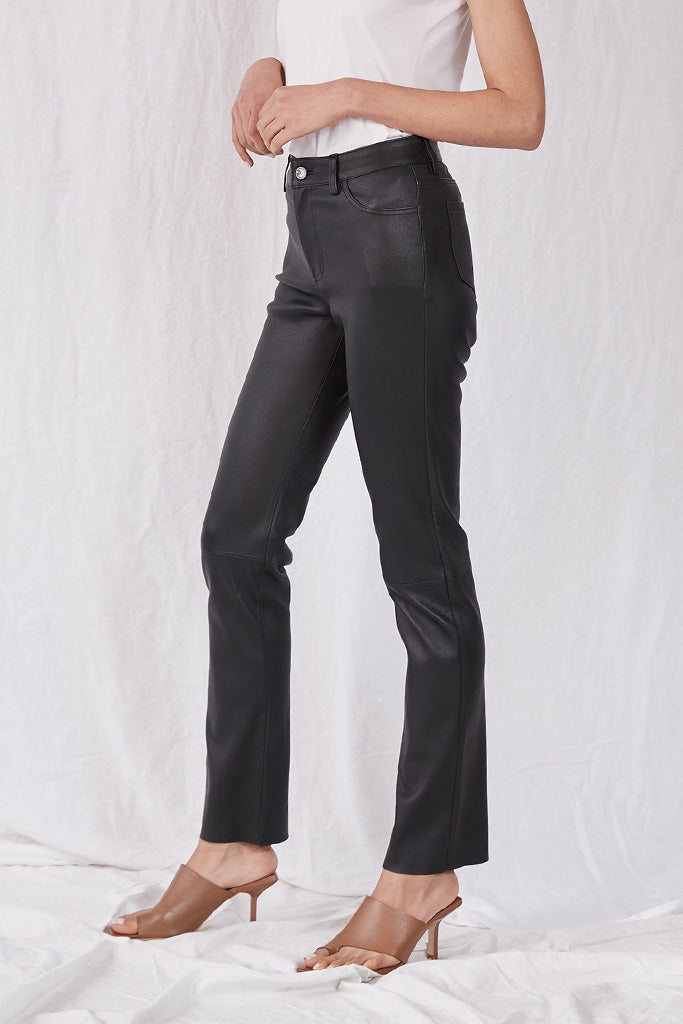 Stretch leather trousers black - Women