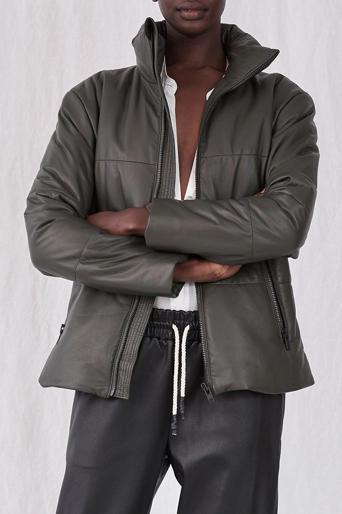 Uptown Puffer Jacket Bottlebush Green Leather