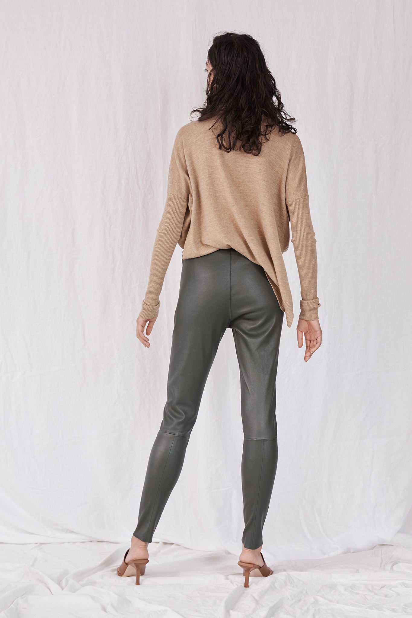 West Broadway Sleek Leather Leggings Deep Deaths Green Leather