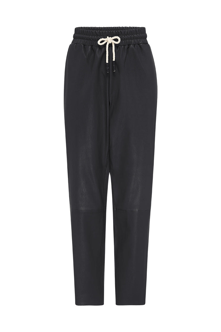 Downtown Track Pant Black Stretch Leather