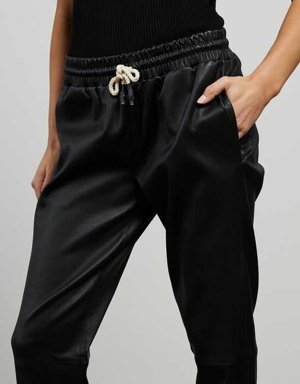 Downtown Track Pant Black Stretch Leather