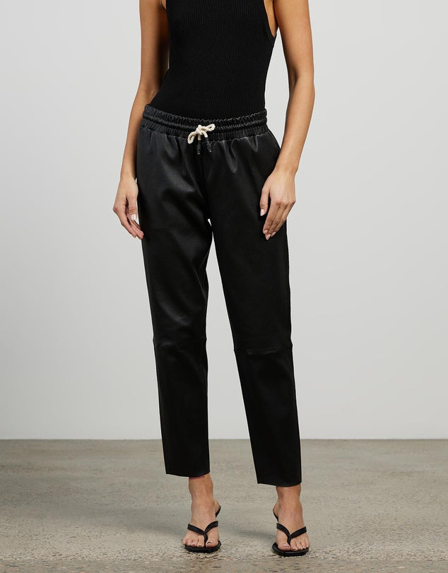 Downtown Track Pant Black Stretch Leather