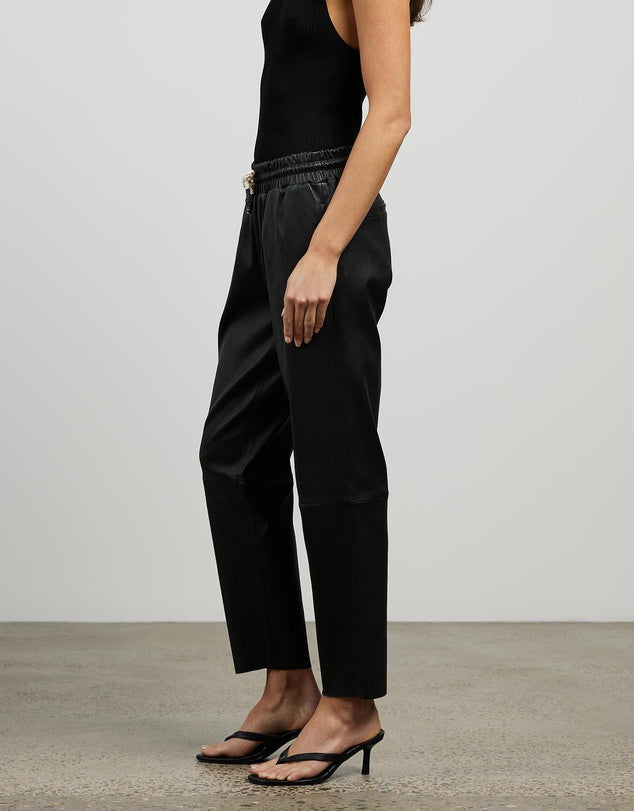 Downtown Track Pant Black Stretch Leather