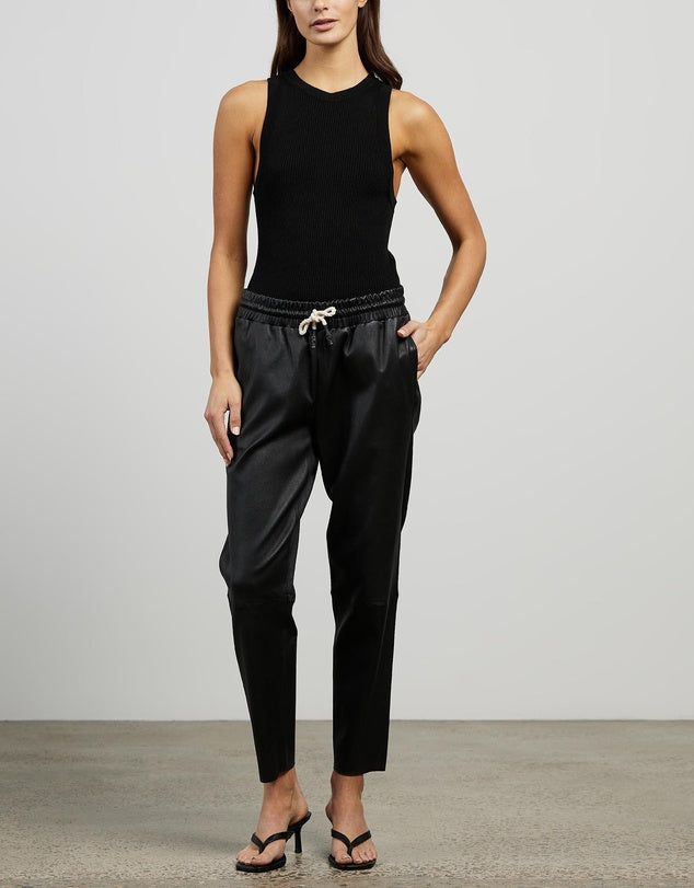 Downtown Track Pant Black Stretch Leather