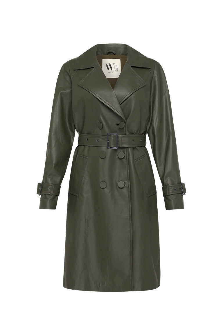 Soho Slouch Leather Trench Bottlebush Green Leather