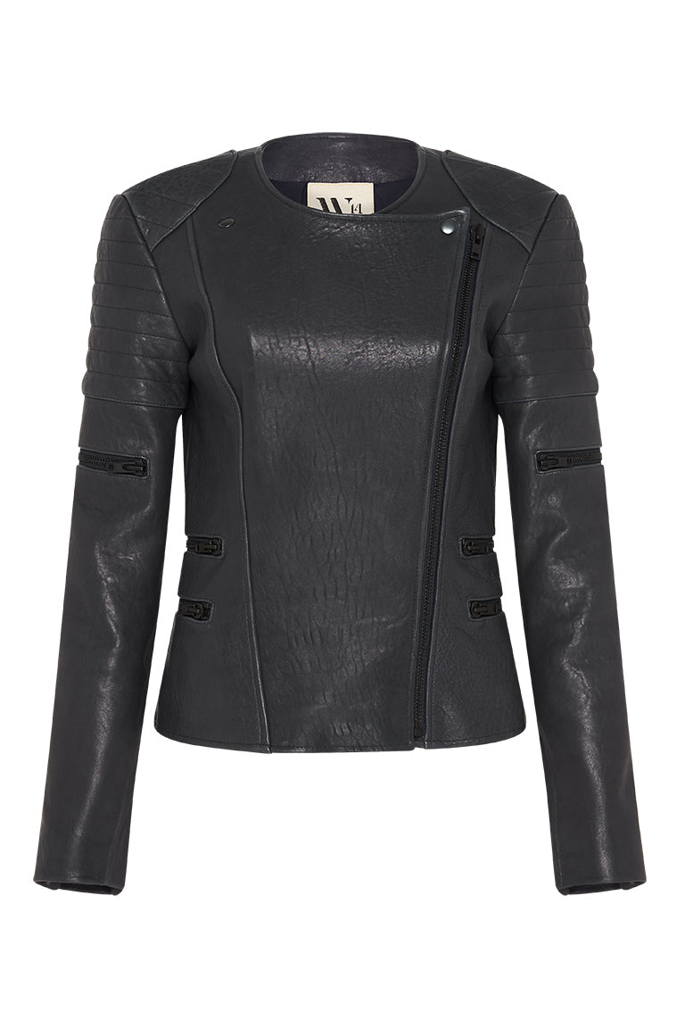 Greenwich Street Motor Jacket in Bubble Ink Leather - SAMPLE