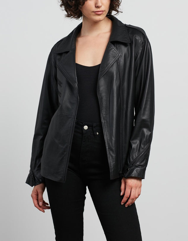 Ludlow Motor Leather Jacket 2.0 Feather Nappa Black Leather - SAMPLE