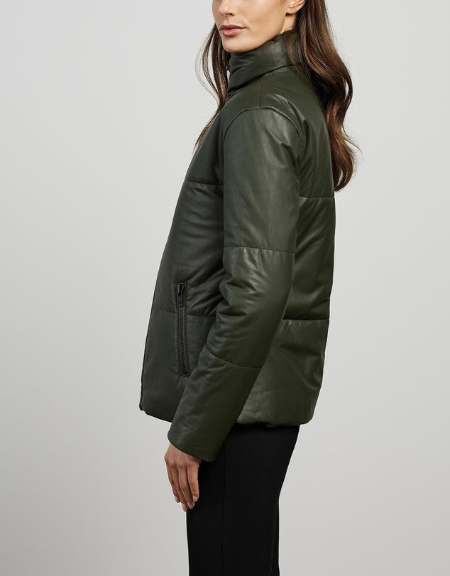 Uptown Puffer Jacket Bottlebush Green Leather