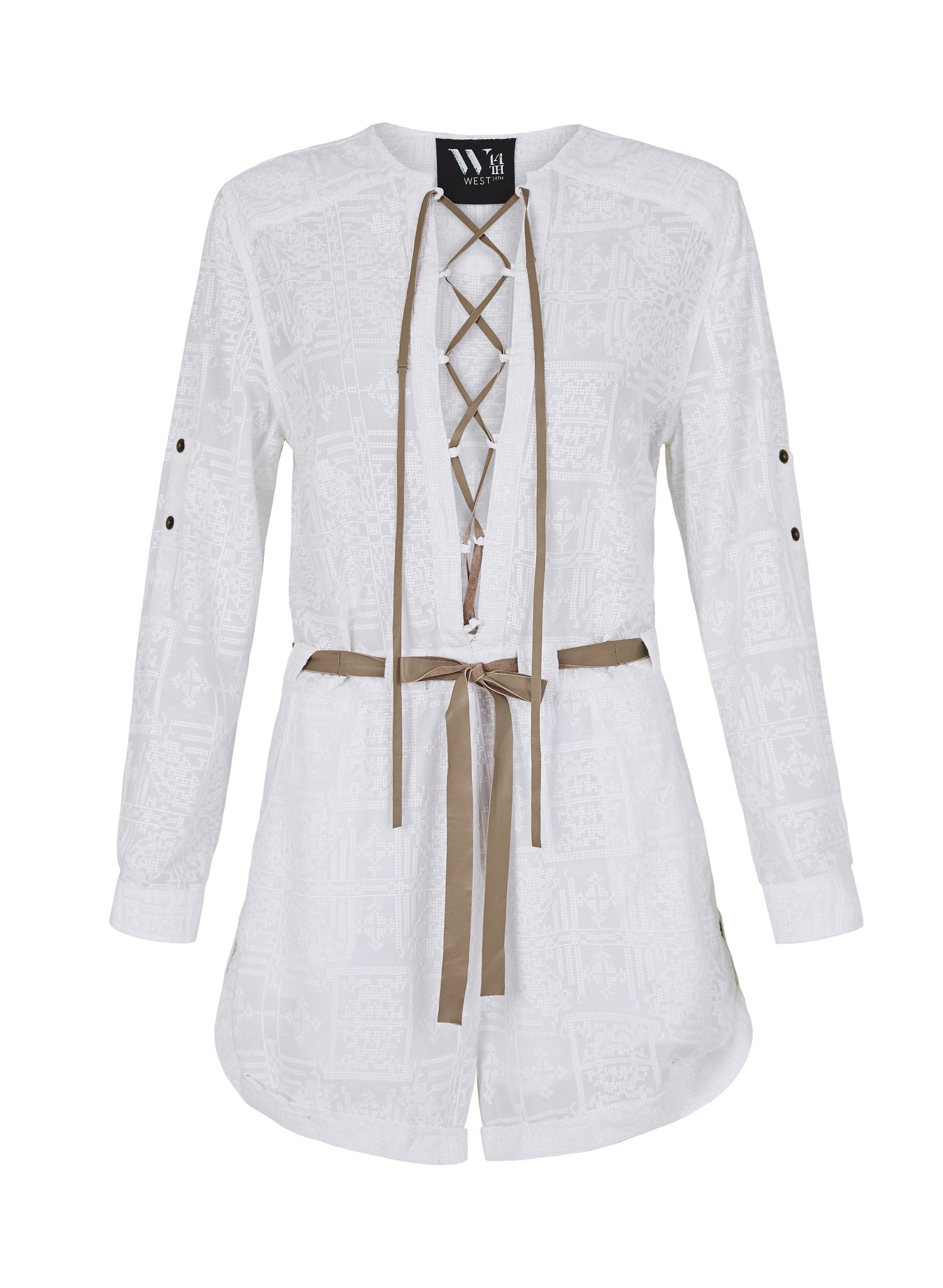 Glenayr Playsuit Cabana White & Sunkiss Leather - SAMPLE