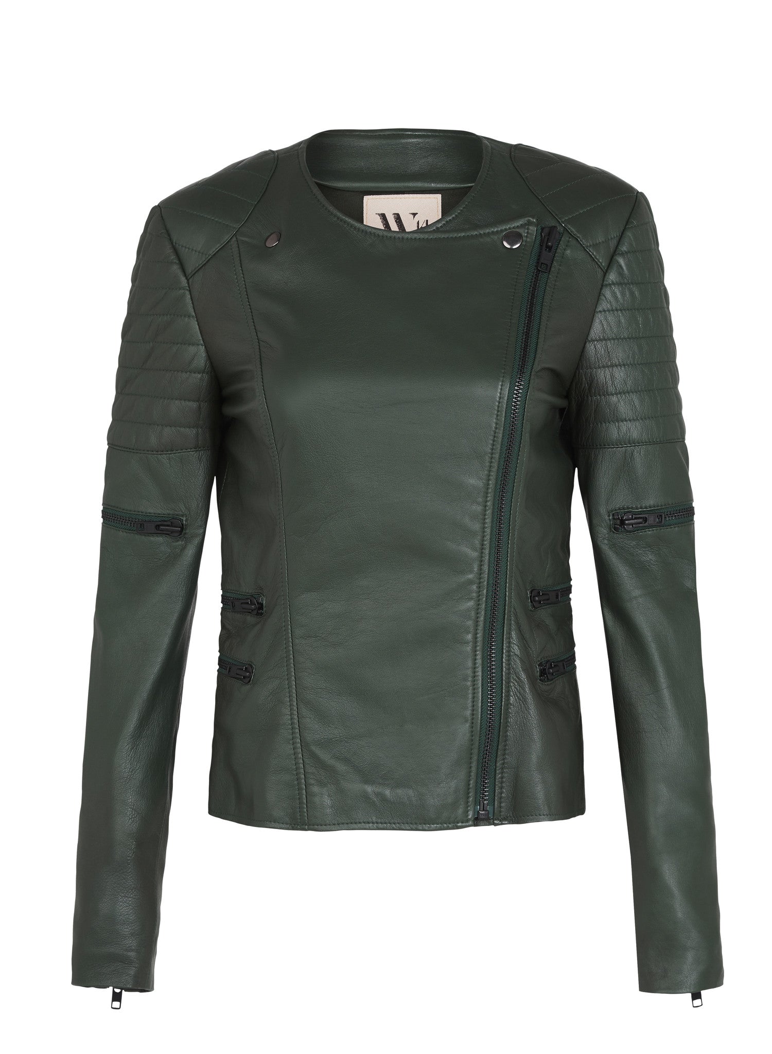 Greenwich Street Motor Jacket Forest Green Leather - SAMPLE