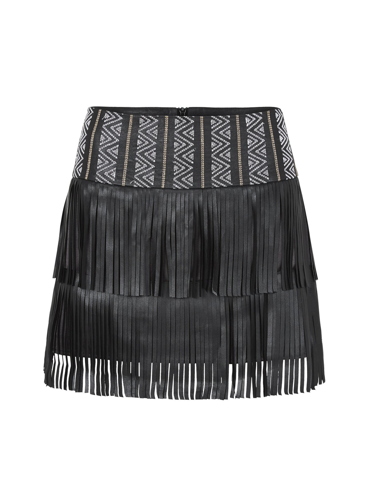 Henderson Fringe Skirt Black Leather - SAMPLE