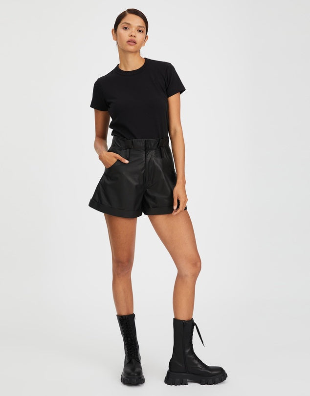 The Sullivan Black Womens High Waisted Leather Shorts By West14th