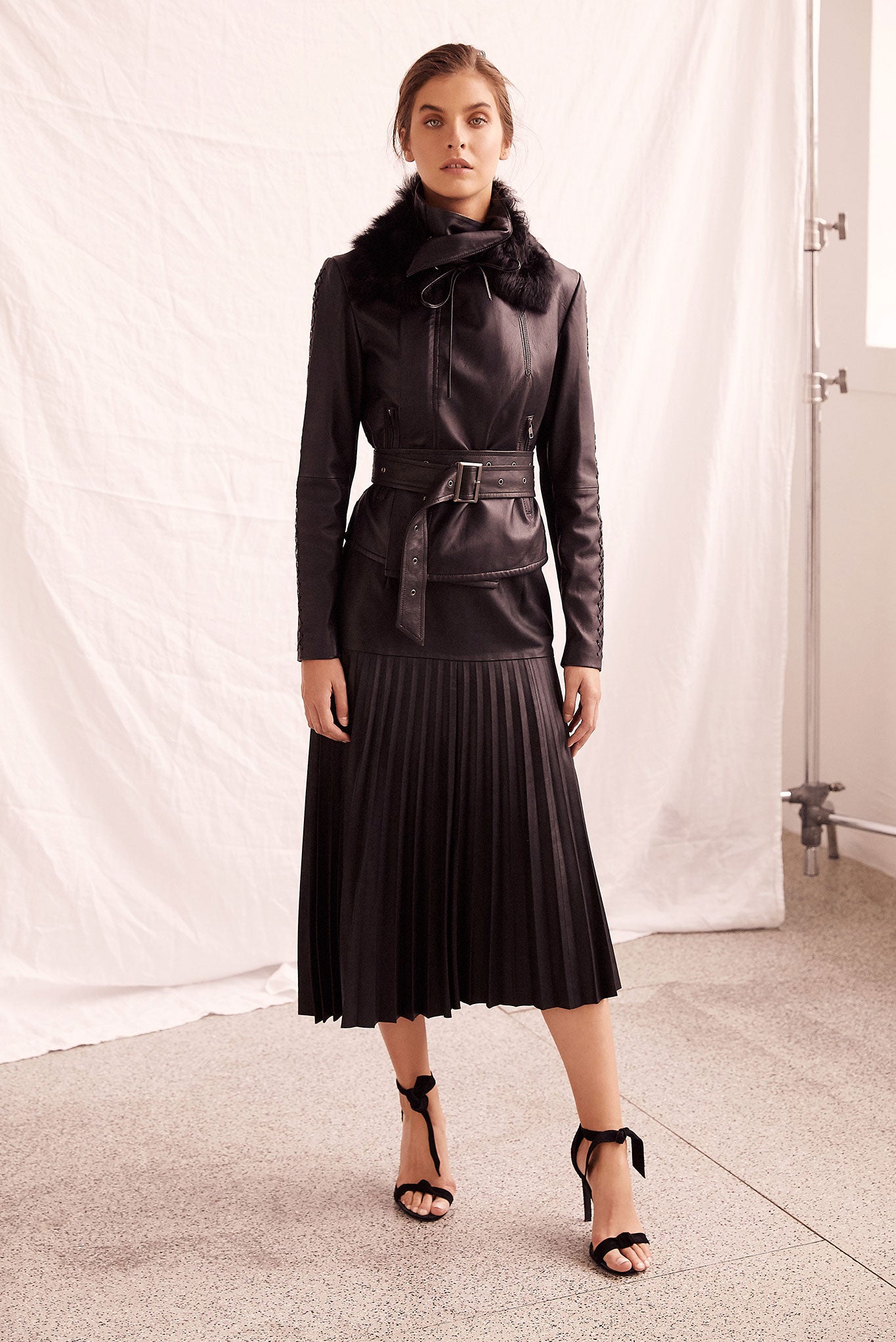 Park Avenue Pleated Skirt Black Leather