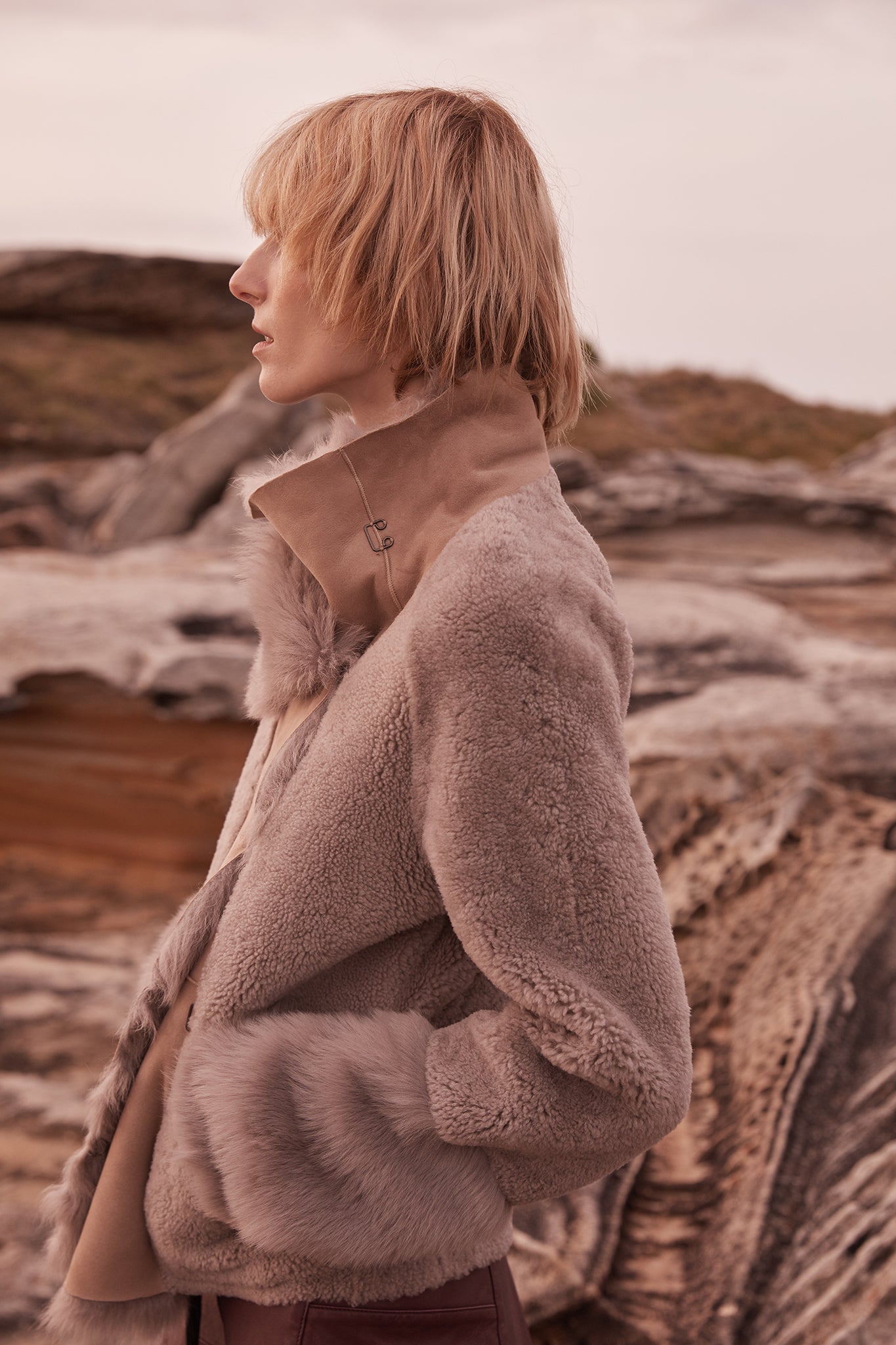 Spring Street Shearling Coat Taupe Shearling