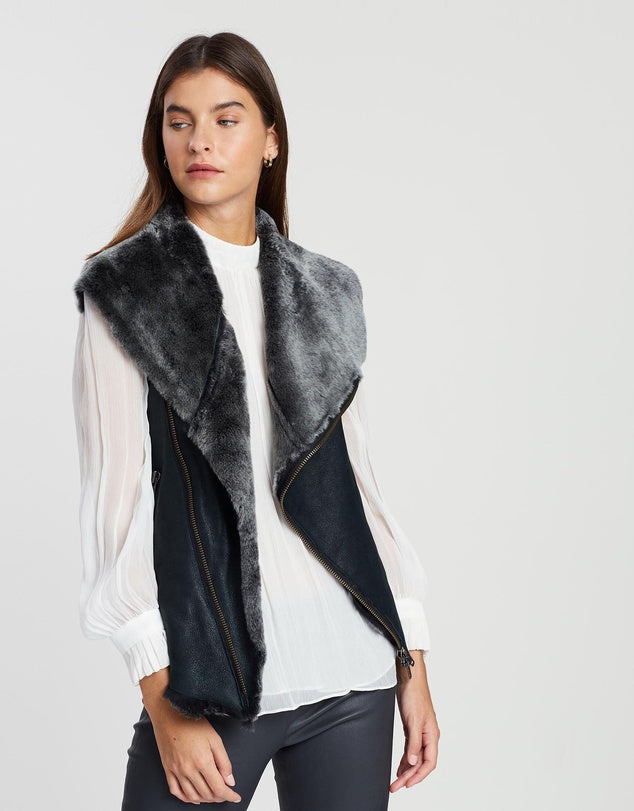 Nolita Drape Vest Black Shearling