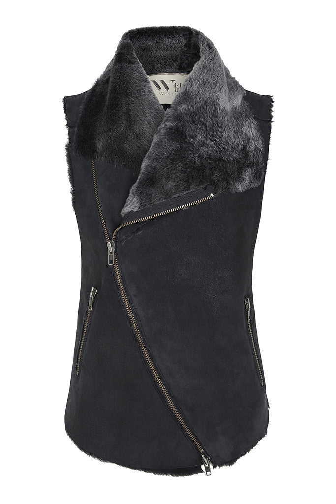 Nolita Drape Vest Black Shearling