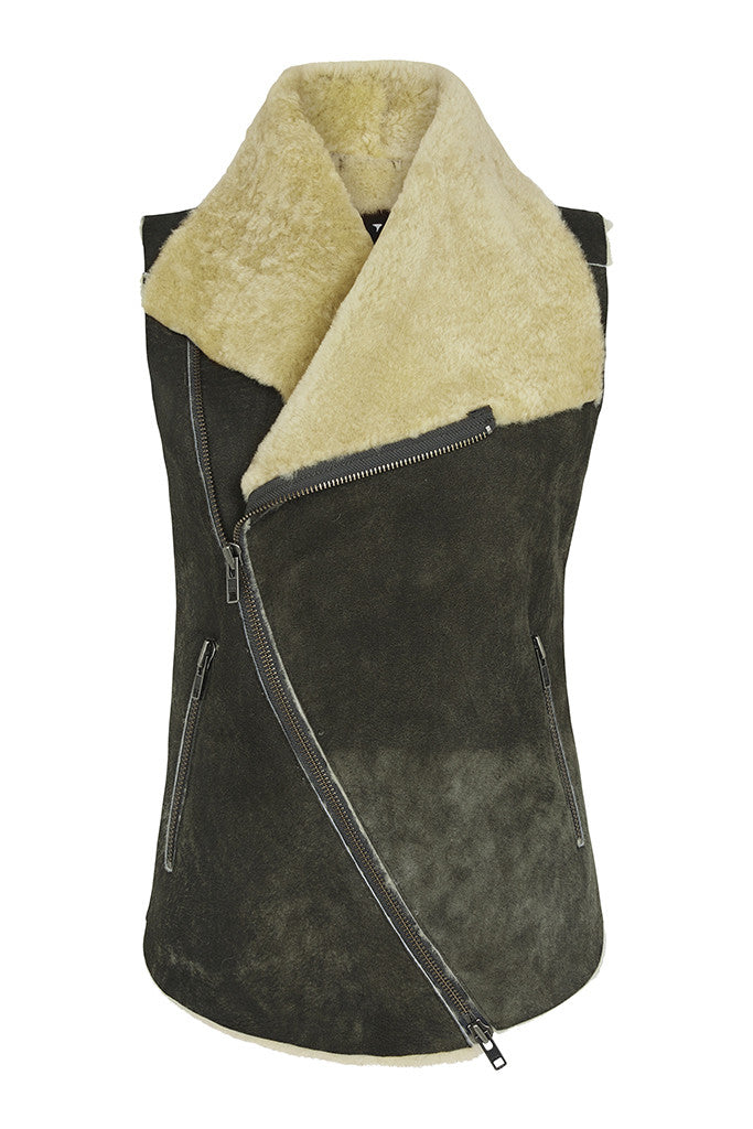Nolita Drape Vest Distressed Grey Shearling - SAMPLE