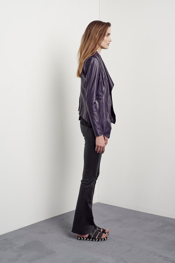 Isabella on Columbus Drape Jacket in Twilight Purple Leather - SAMPLE