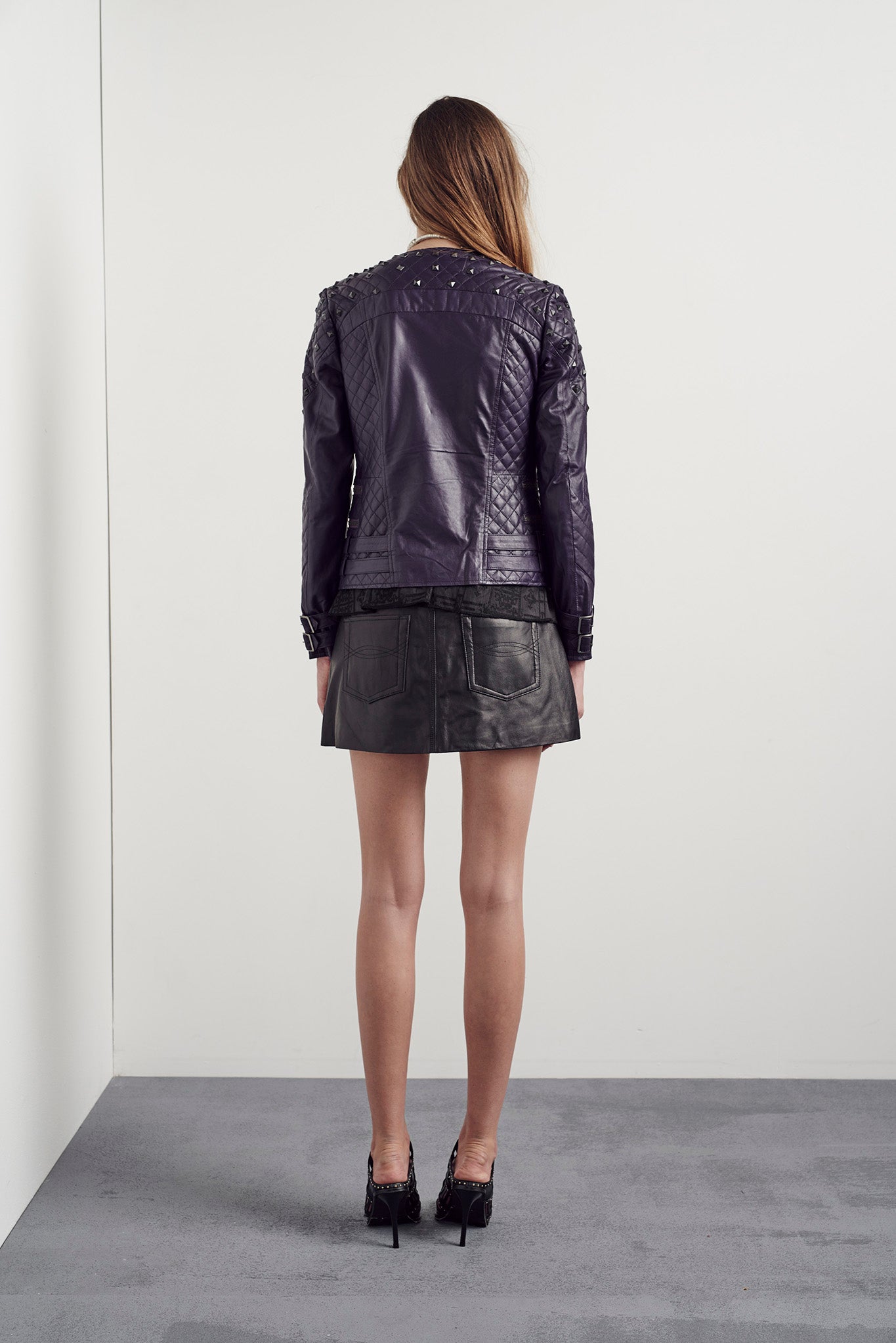 Park Slope Quilted Jacket Twilight Purple Leather with Studs- SAMPLE