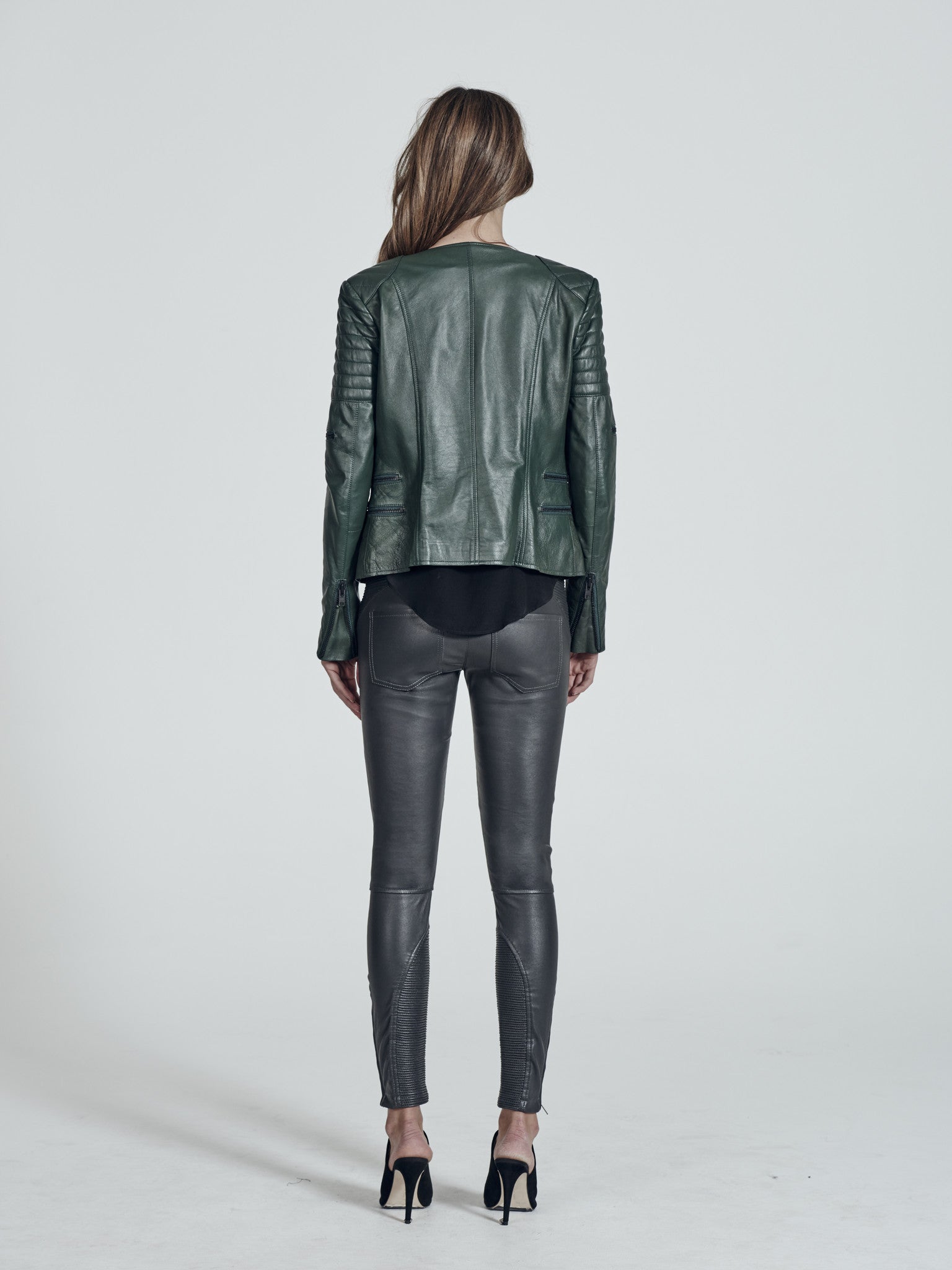 Greenwich Street Motor Jacket Forest Green Leather - SAMPLE