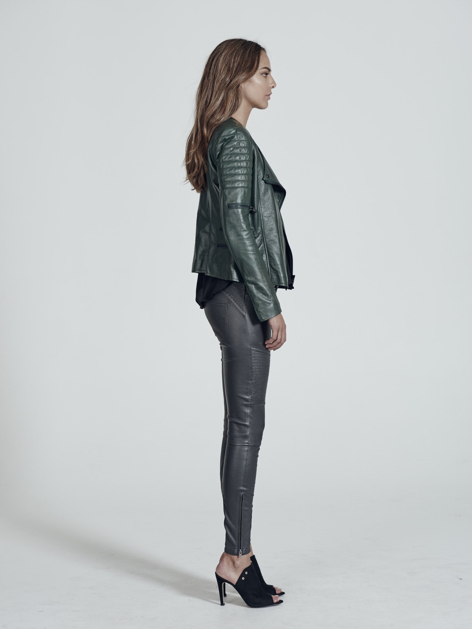 Greenwich Street Motor Jacket Forest Green Leather - SAMPLE