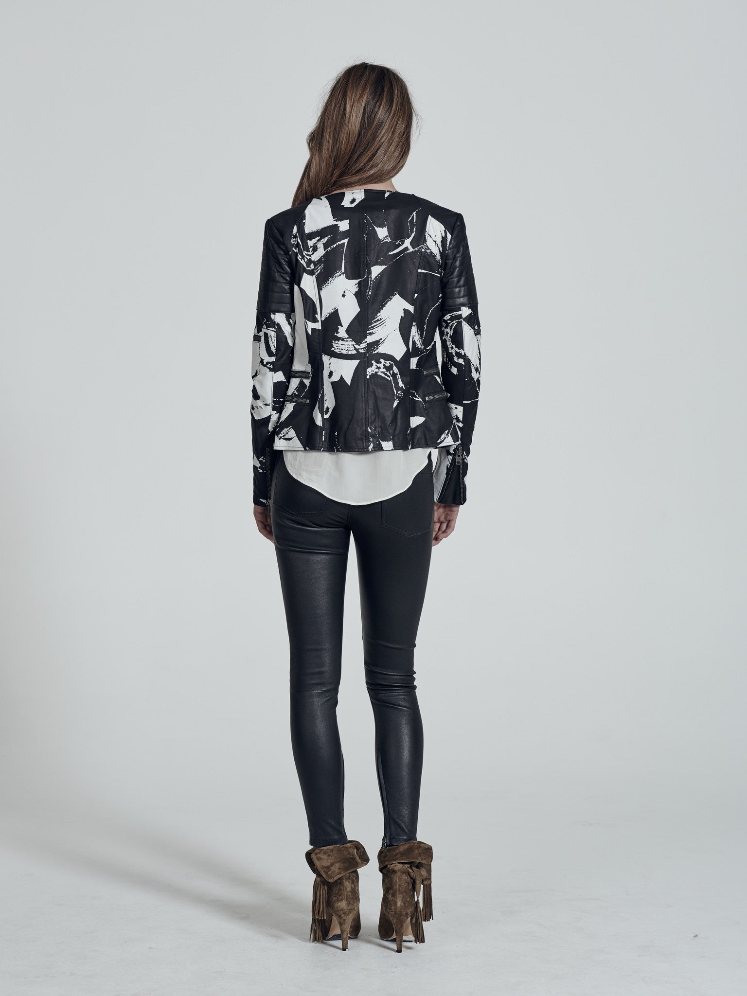 Greenwich Street Motor Jacket in Printed Leather - SAMPLE