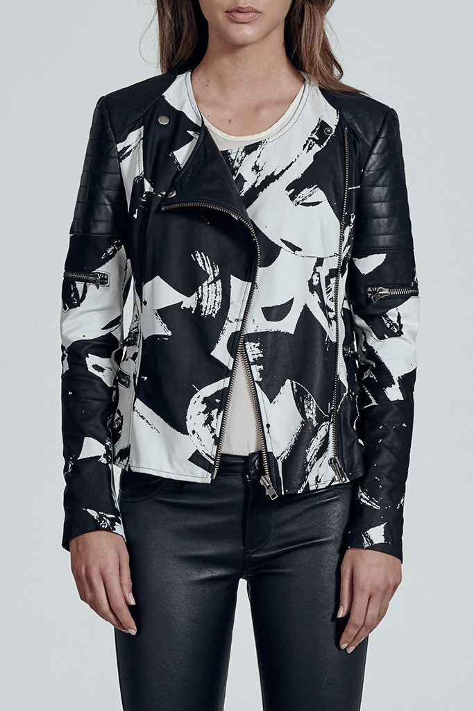 Greenwich Street Motor Jacket in Printed Leather - SAMPLE