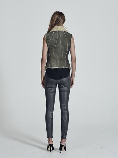Nolita Drape Vest Distressed Grey Shearling - SAMPLE