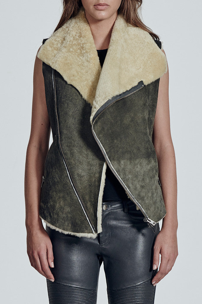 Nolita Drape Vest Distressed Grey Shearling - SAMPLE