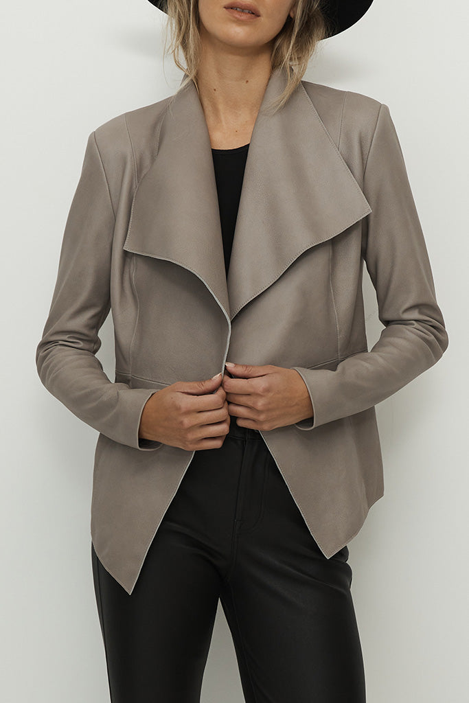 Isabella Drape Jacket Moonlight Grey Leather