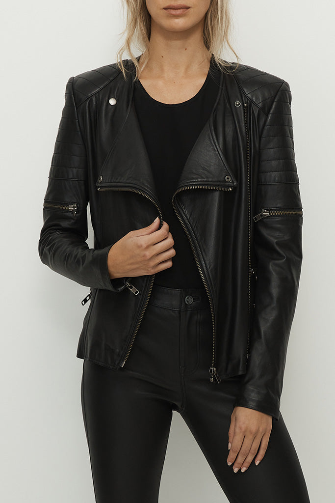 Women's luxury leather on sale jackets