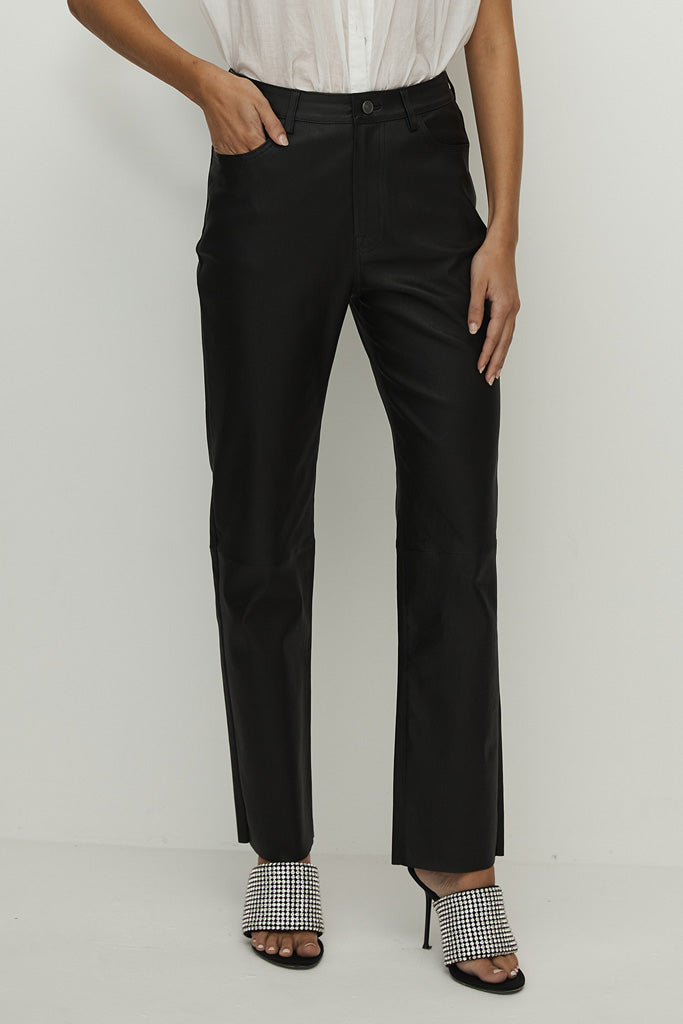 Grove Straight Leg Pant Black Stretch Leather