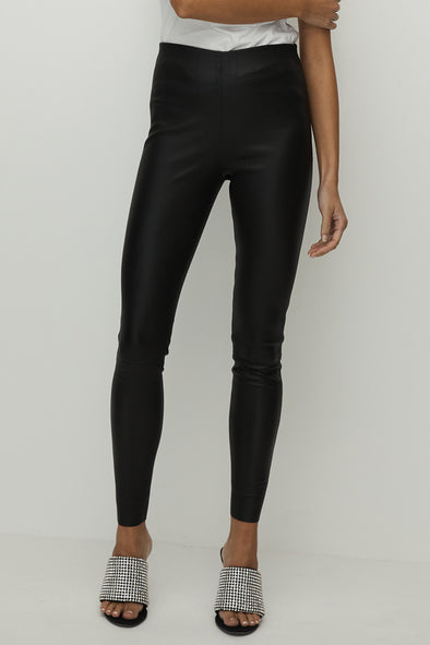 West Broadway High Rise Leather Leggings Black Stretch Leather