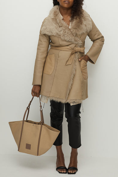 Chelsea Slouch Shearling Coat Biscuit Shearling