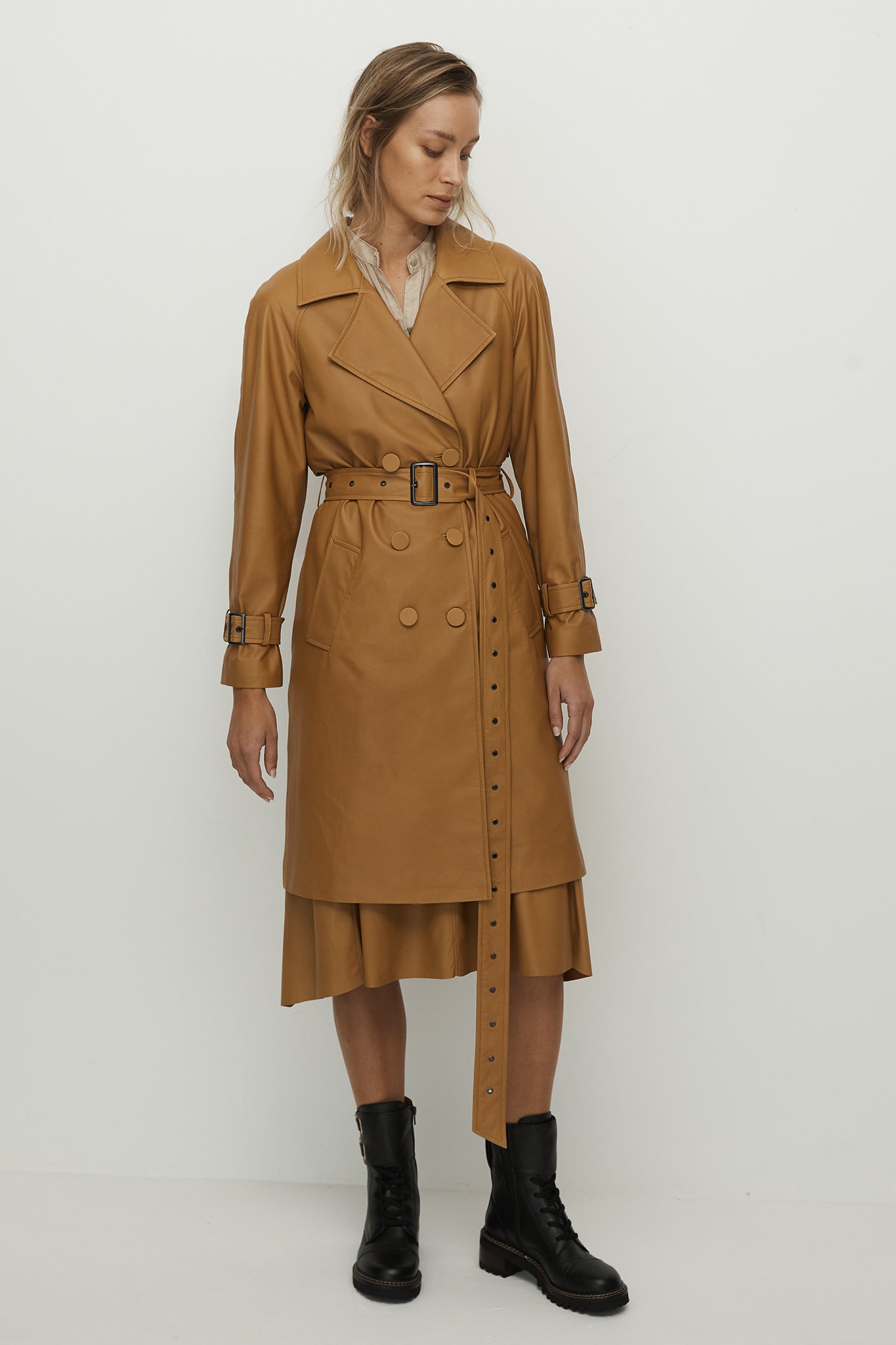 Soho Slouch Leather Trench Toasty Caramel Leather