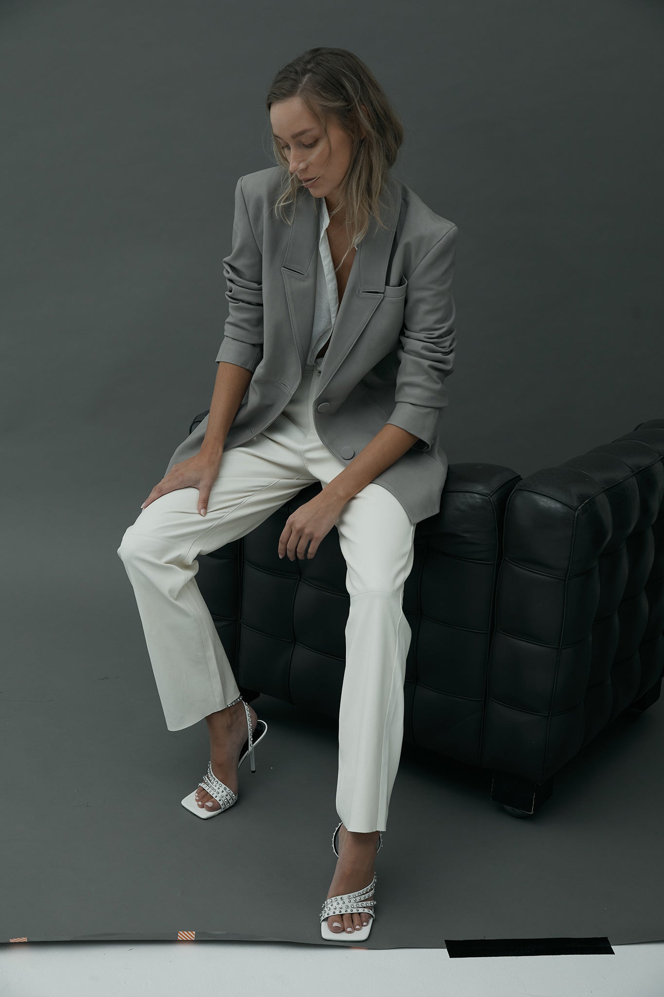 Grove Straight Leg Pant Seashell White Stretch Leather