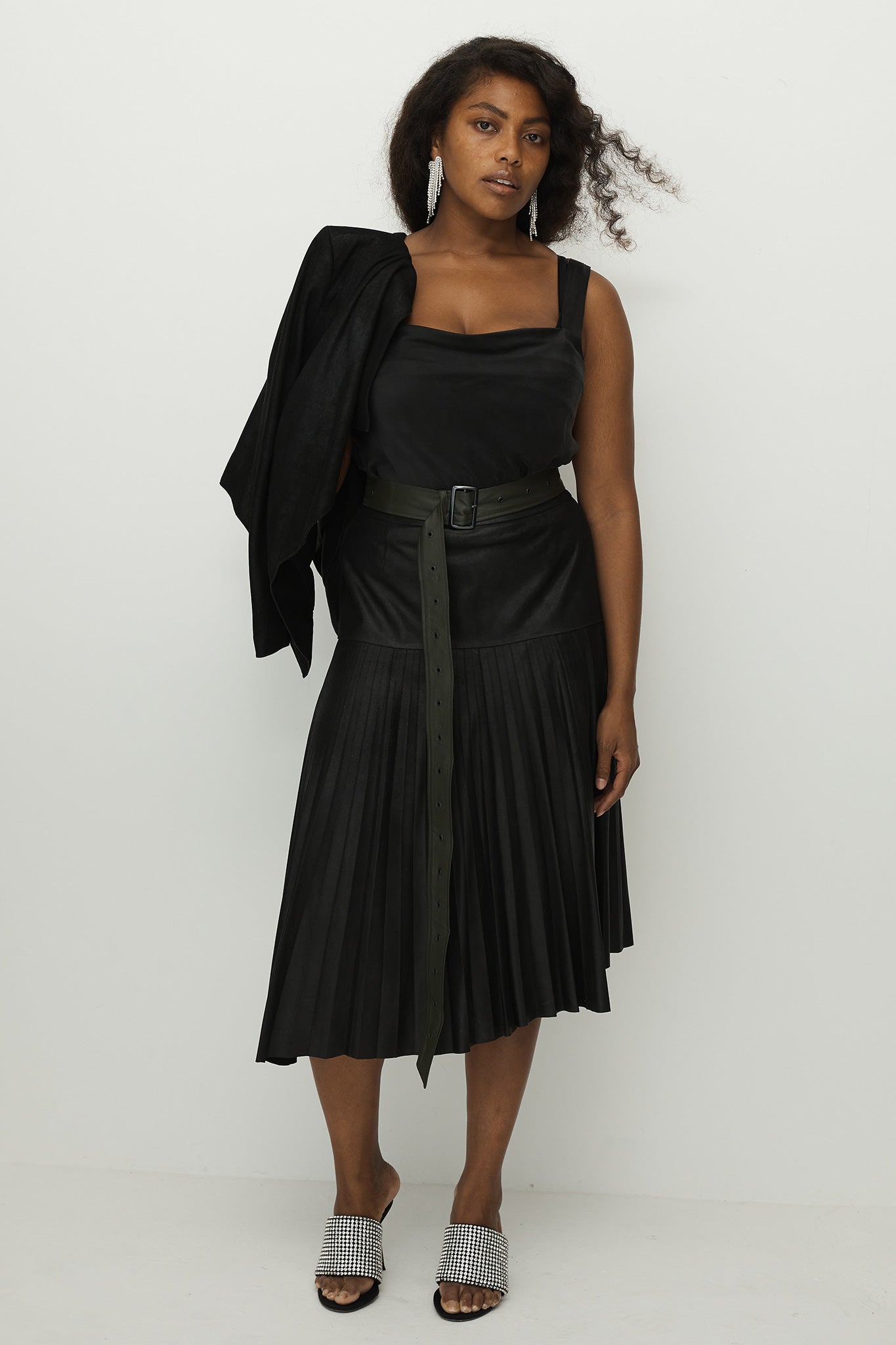 Park Avenue Pleated Skirt Black Leather