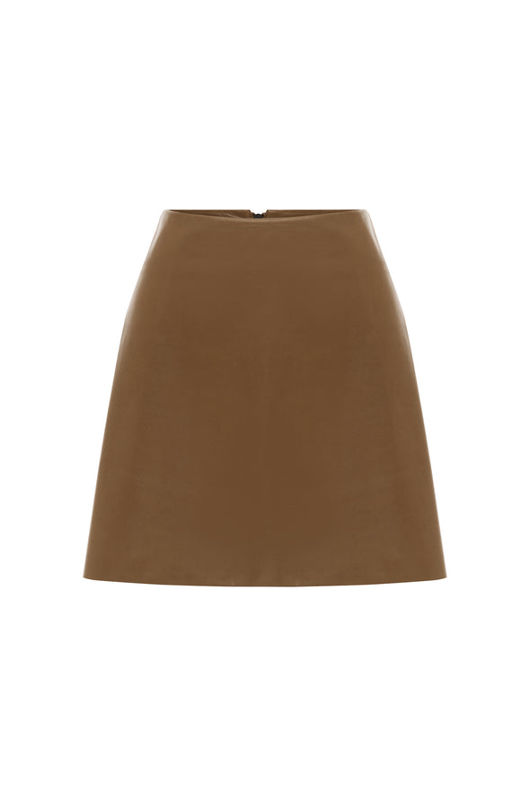 Rockefeller A-line Leather Skirt Pecan Brown Leather