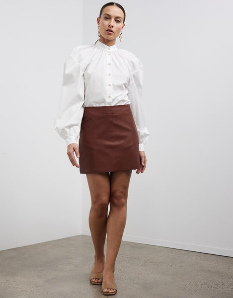 brown leather a line skirt