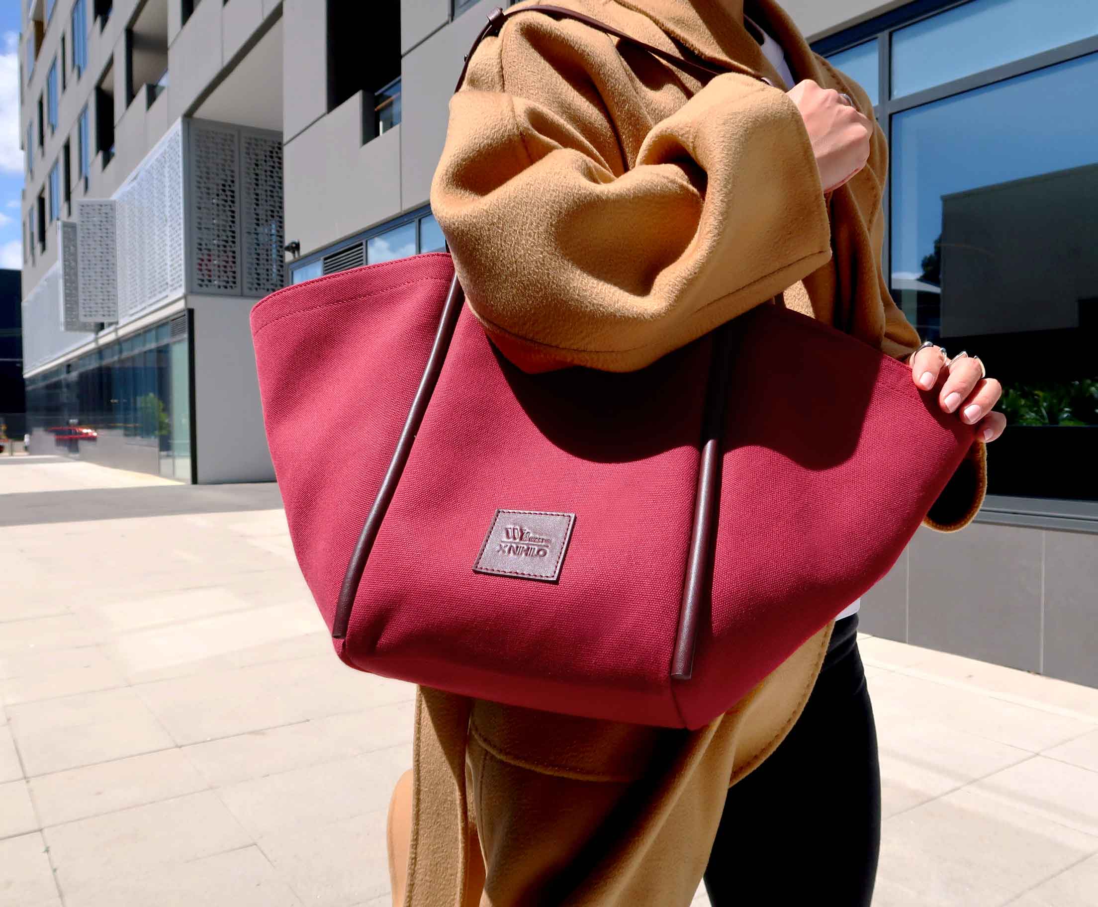 Fifth Avenue Tote Shoulder Bag Burgundy Canvas & Leather