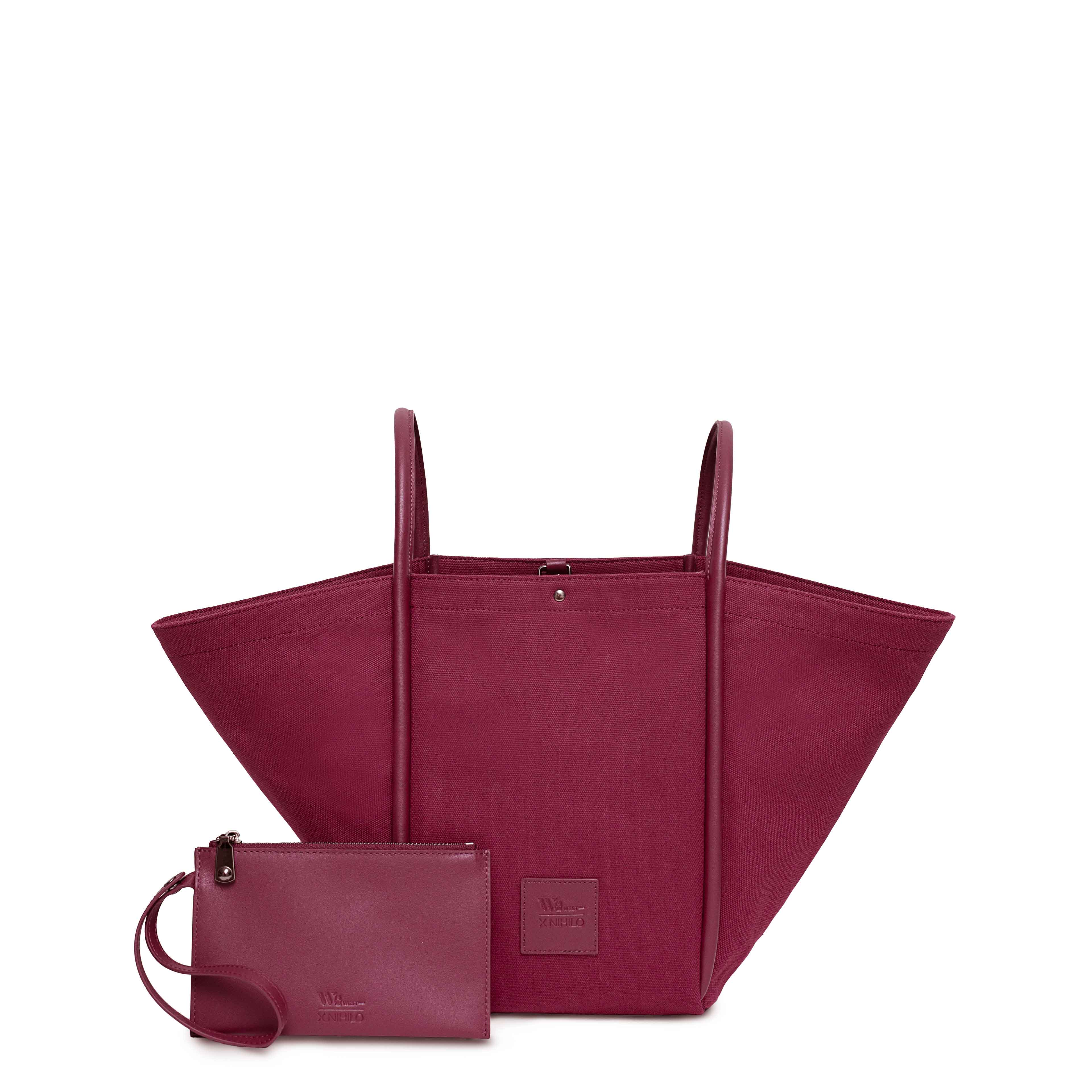 Fifth Avenue Tote Shoulder Bag Burgundy Canvas & Leather