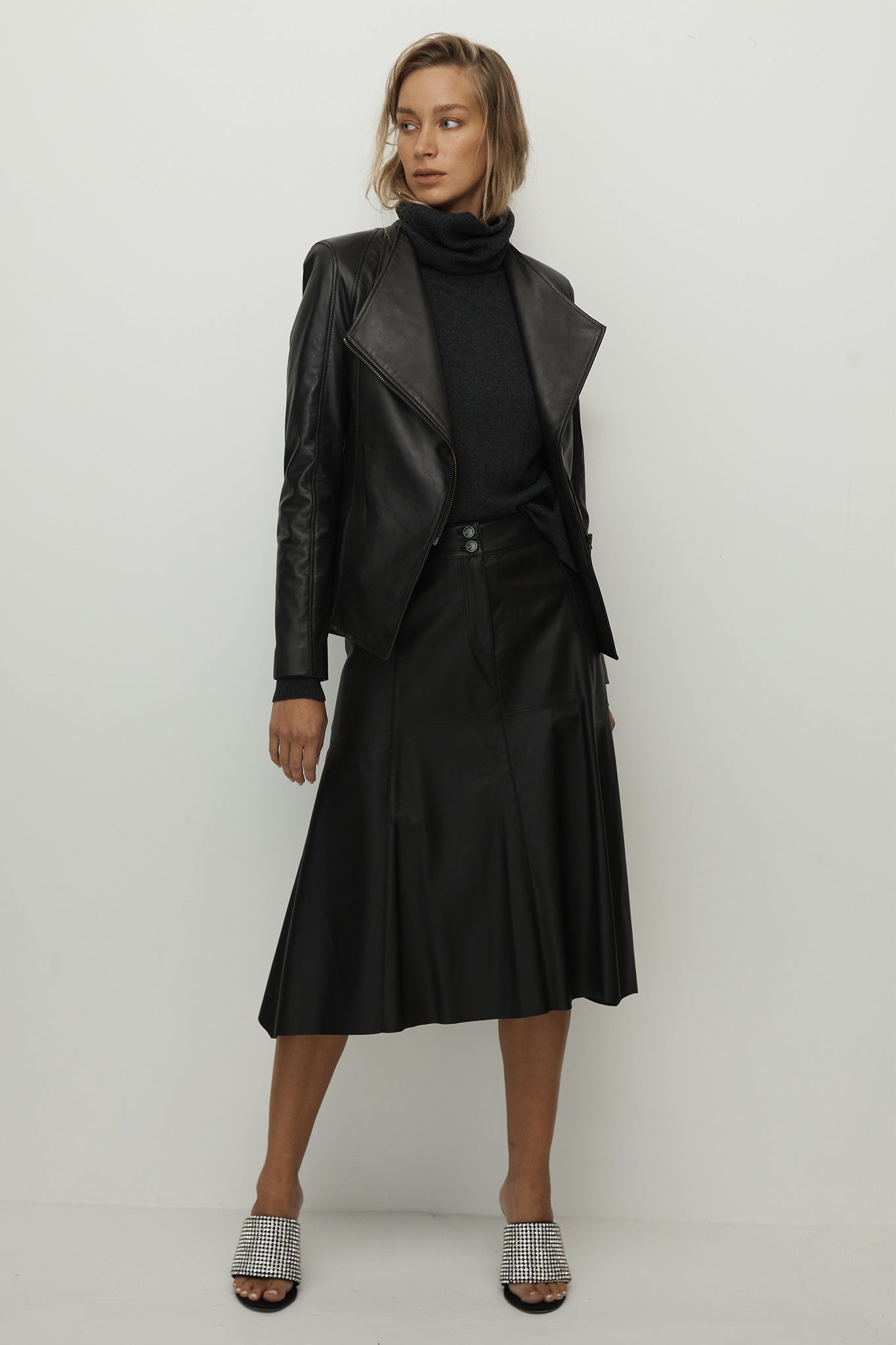 Hudson High-Rise Skirt Black Leather