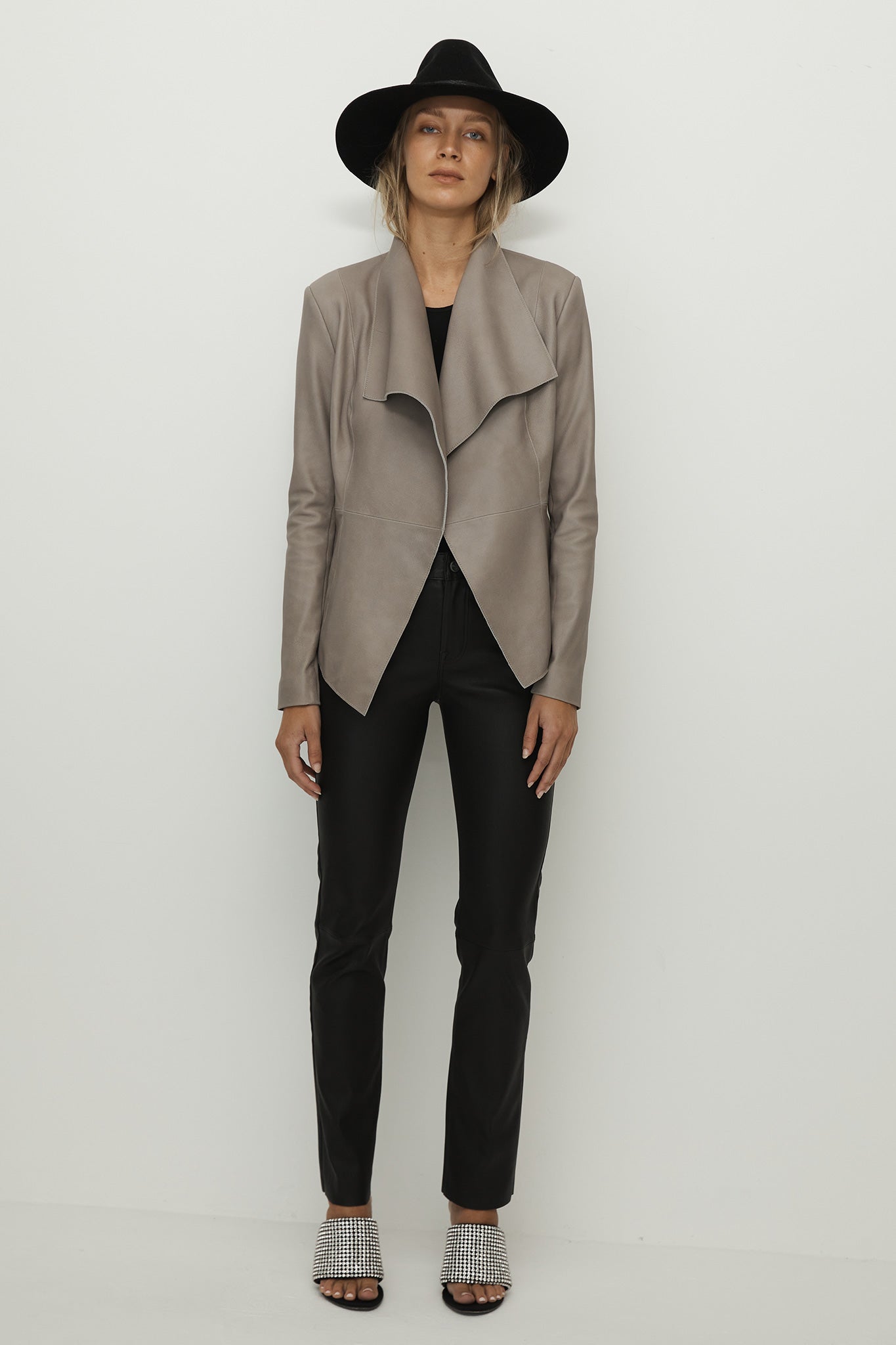 Isabella Drape Jacket Moonlight Grey Leather