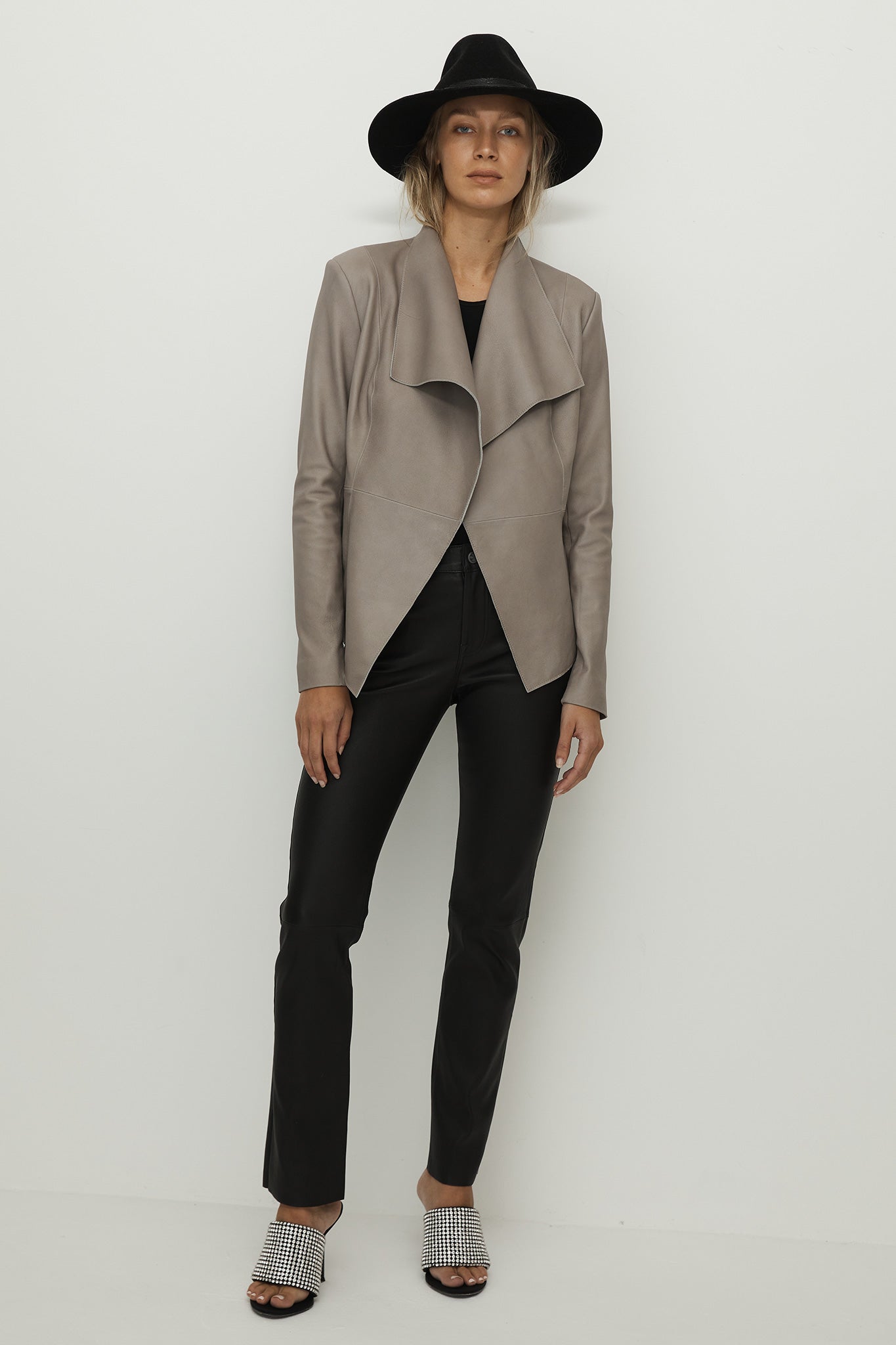 Isabella Drape Jacket Moonlight Grey Leather